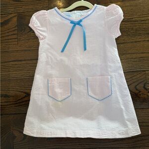 bella bliss Pink Seersucker Dress with Blue Trim